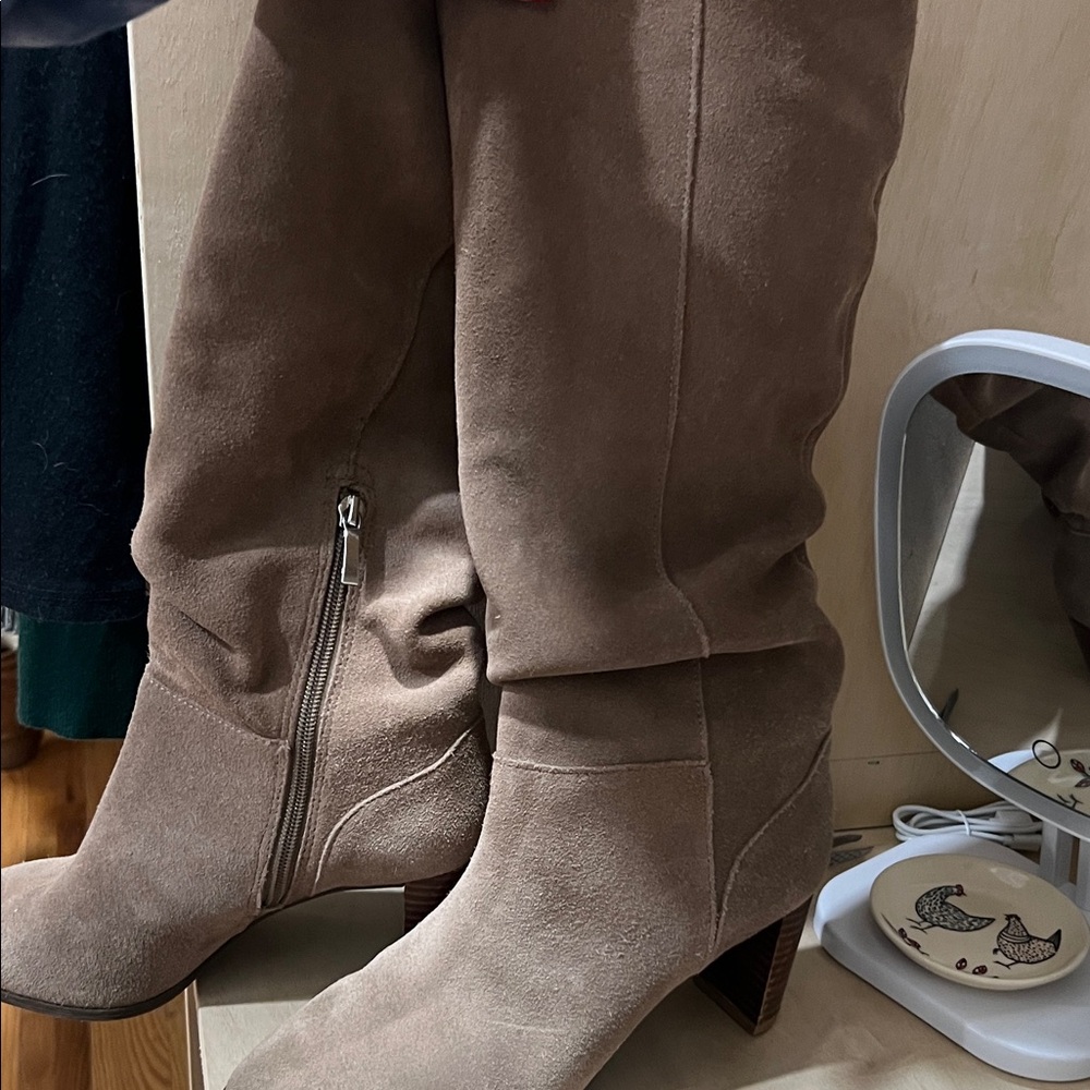 Essex Lane Tan Suede Heeled Boots with Classic Design